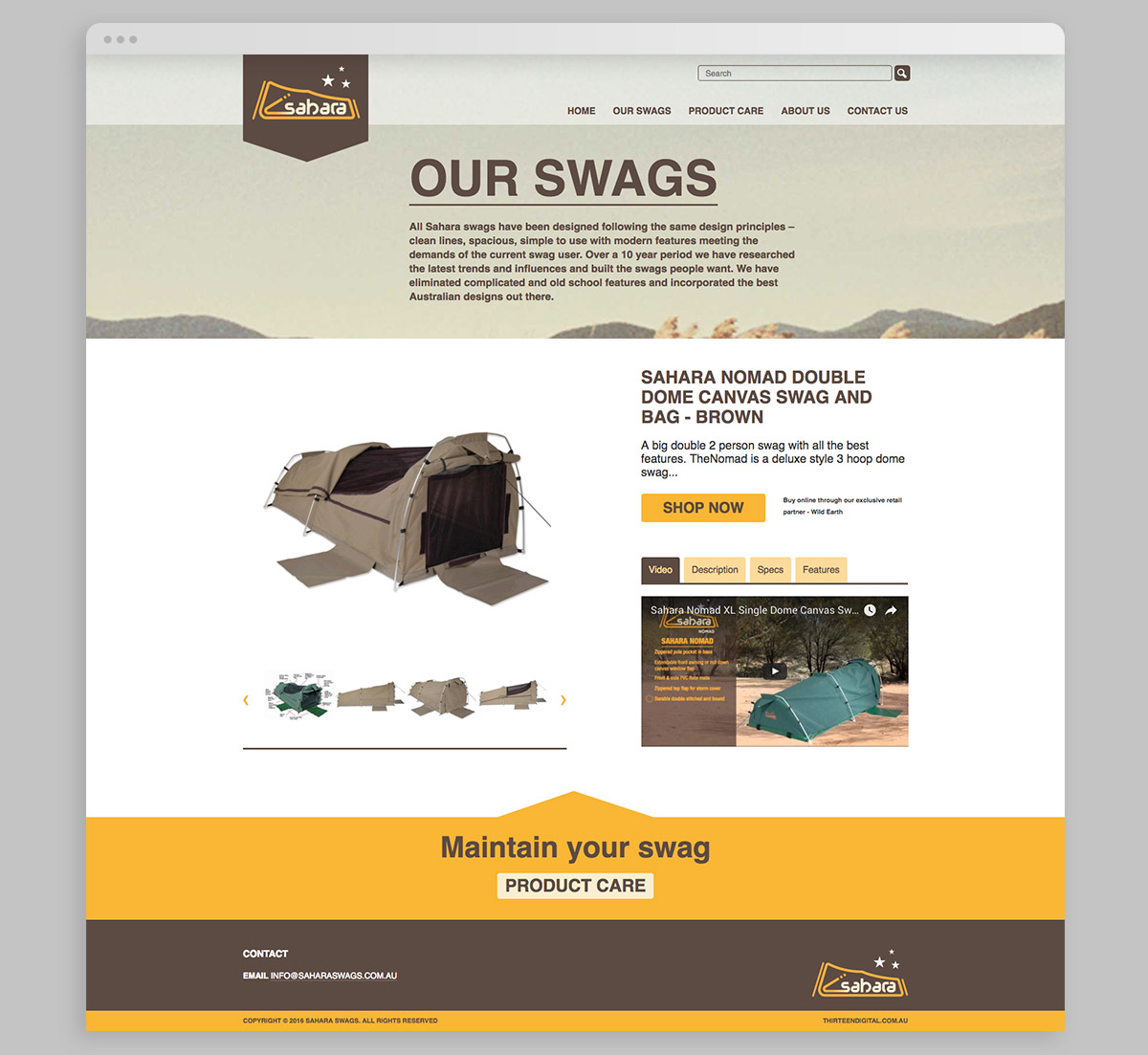 Sahara Swags web design